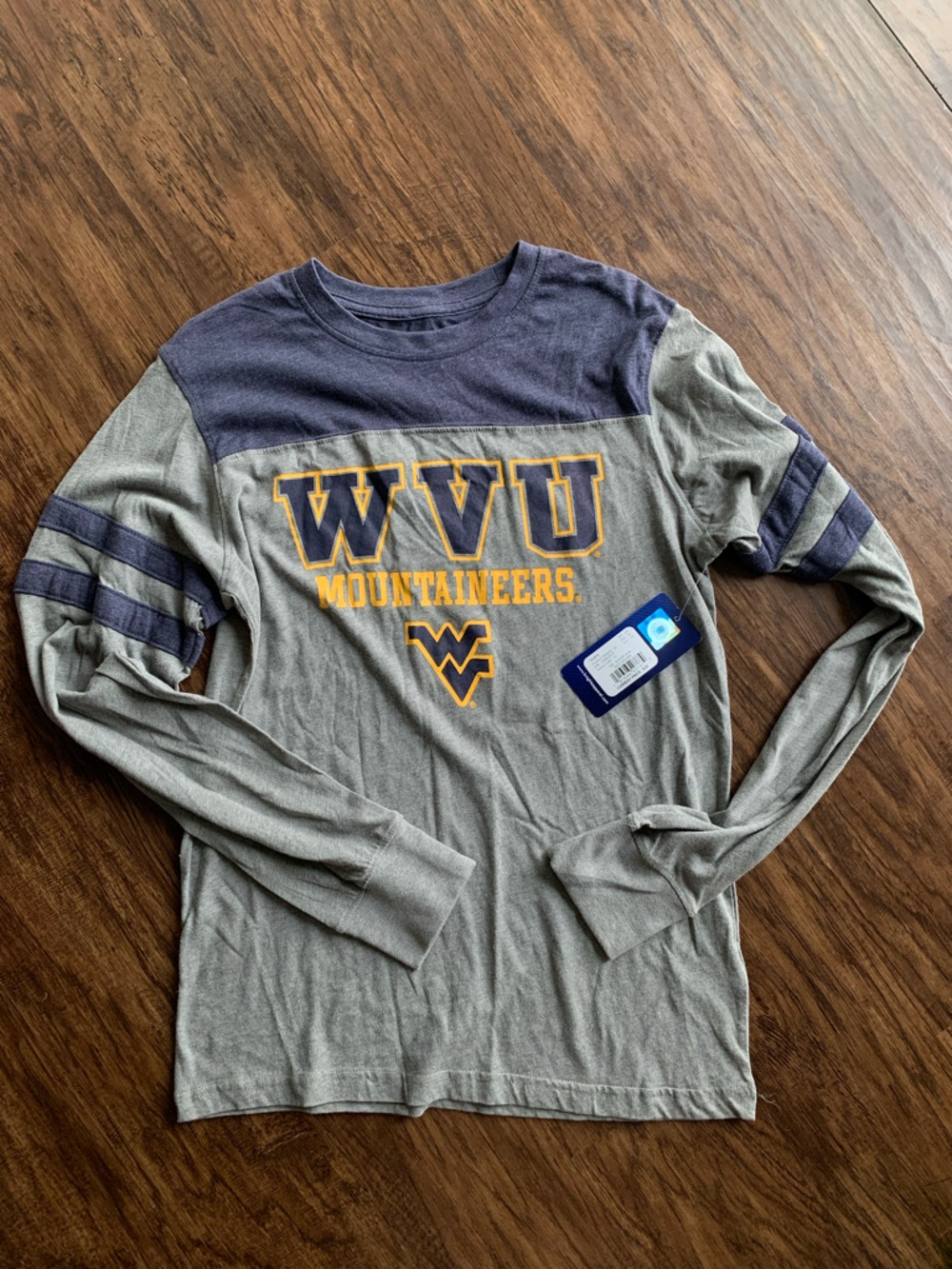 NWT Sears Gray and Navy West Virginia Mountaineers Long-Sleeve Tee